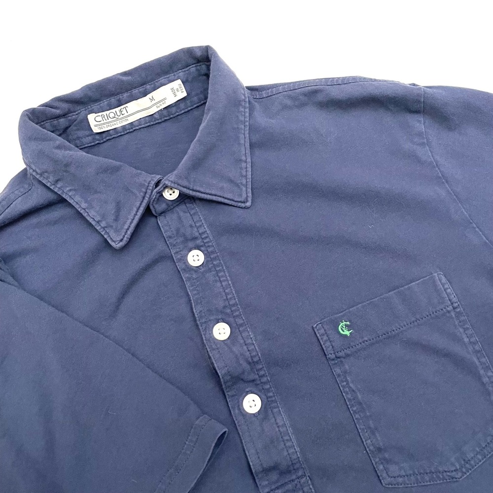 Criquet Polo Shirt Mens Medium Blue Slim Fit Organic Cotton Players Pocket Navy